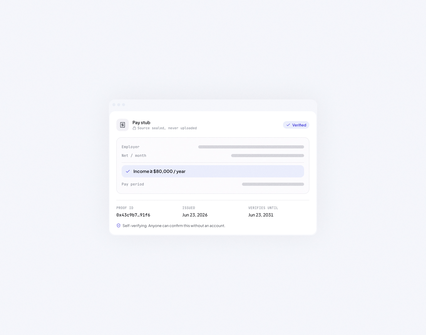 Verified income proof issued from a sealed pay stub